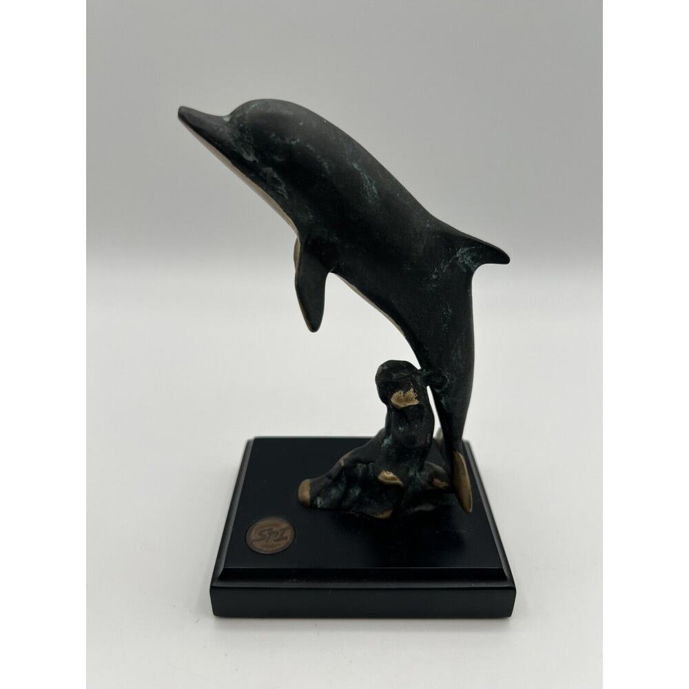 SPI San Pacific International 6” Brass Dolphin Figurine Statue Sculpture on Base